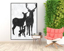 Load image into Gallery viewer, Black and White Deer Family Original Abstract Painting Fp015
