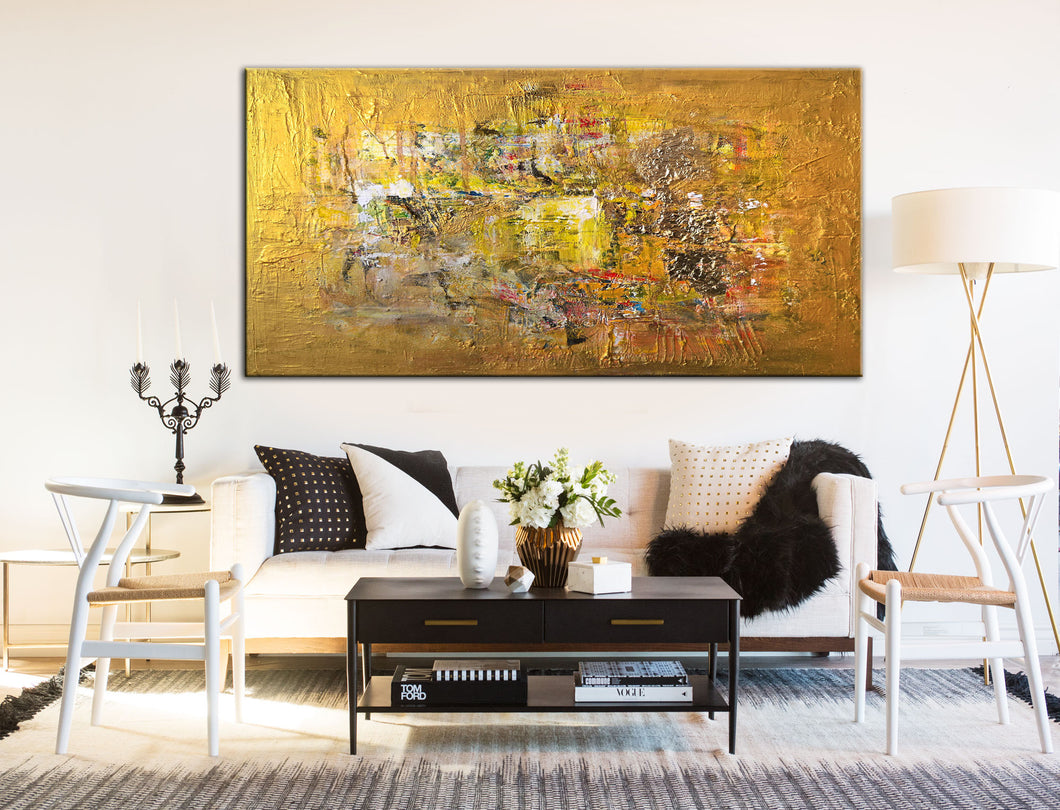 Gold Yellow Painting Contemporary Art Abstract Acrylic Painting  Ap046