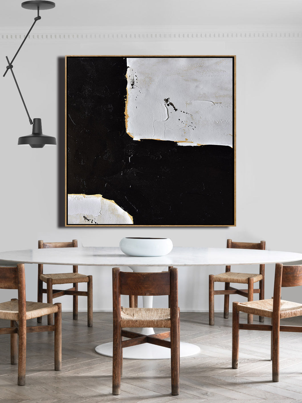 Black and White Abstract Painting Minimalist Art Modern Wall Art Decor Yp048