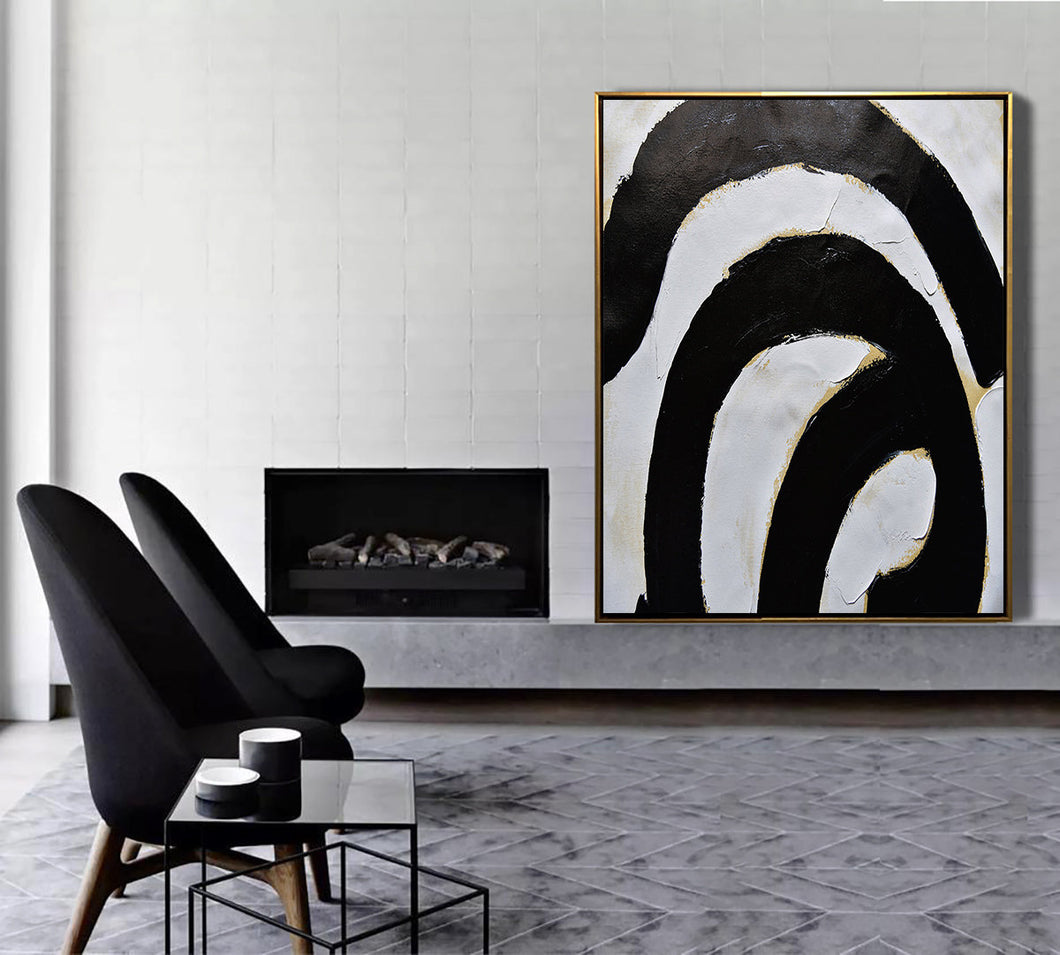 Black White Abstract Painting Minimalist Canvas Art Geometrical Art Yp072
