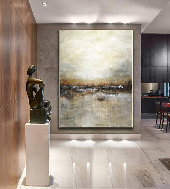 Large Landscape Brown Tan Abstract Painting Modern Artwork Fp018