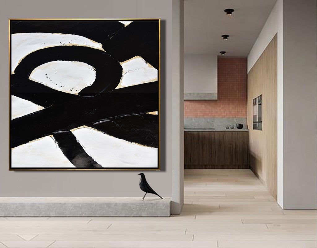 Original Art Black and White Abstract Painting, Contemporary Art Yp047