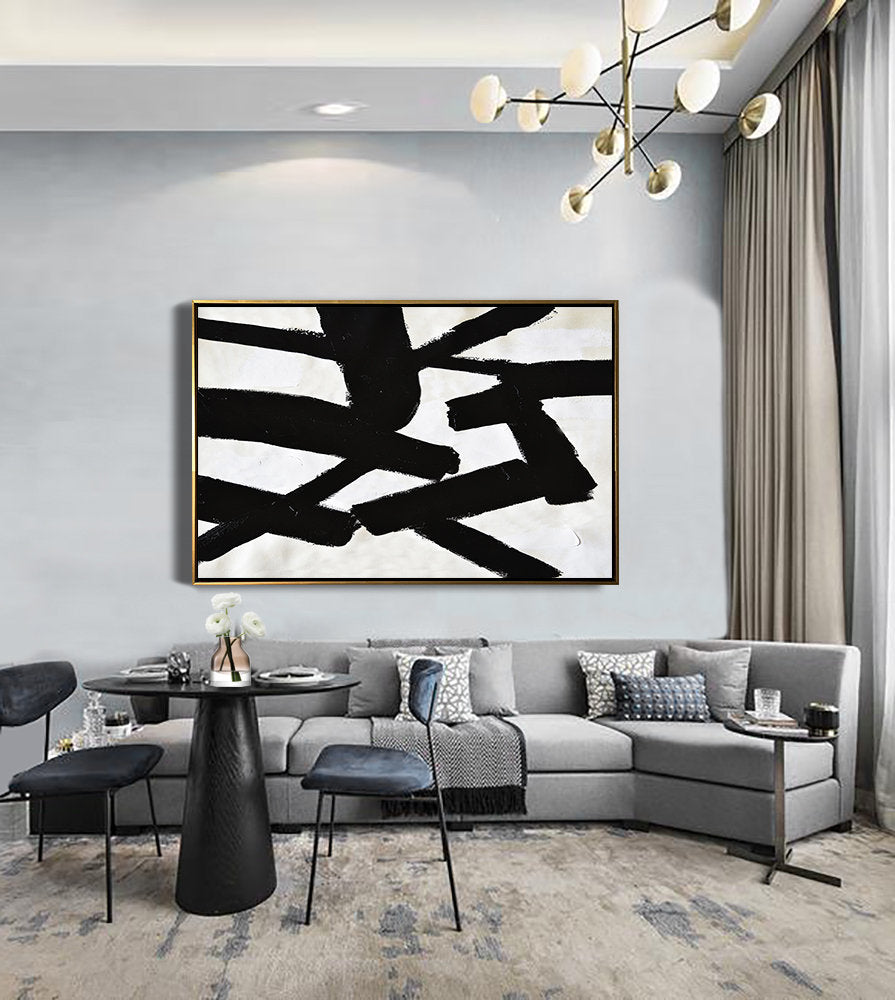 Black and White Wall Art Abstract Art Minimal Painting on Canvas Yp081