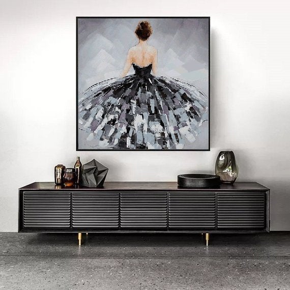 Dancer Oil Painting on Canvas Ballerina Girl Is Like Bride in a Wedding Dress