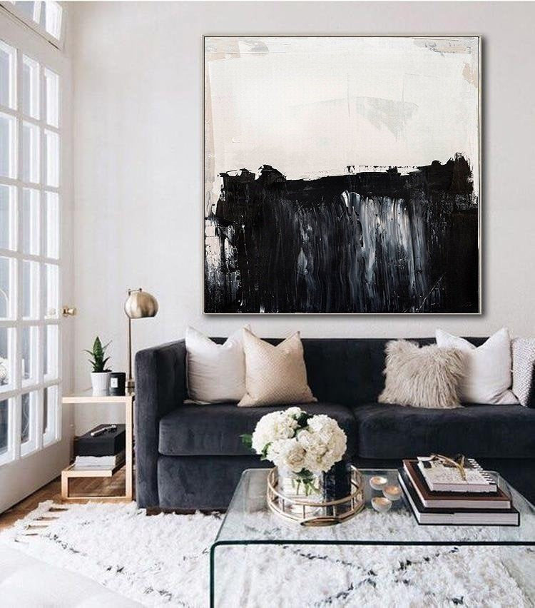 Black White Abstract Painting, Large Wall Decor for Living Room Gp033