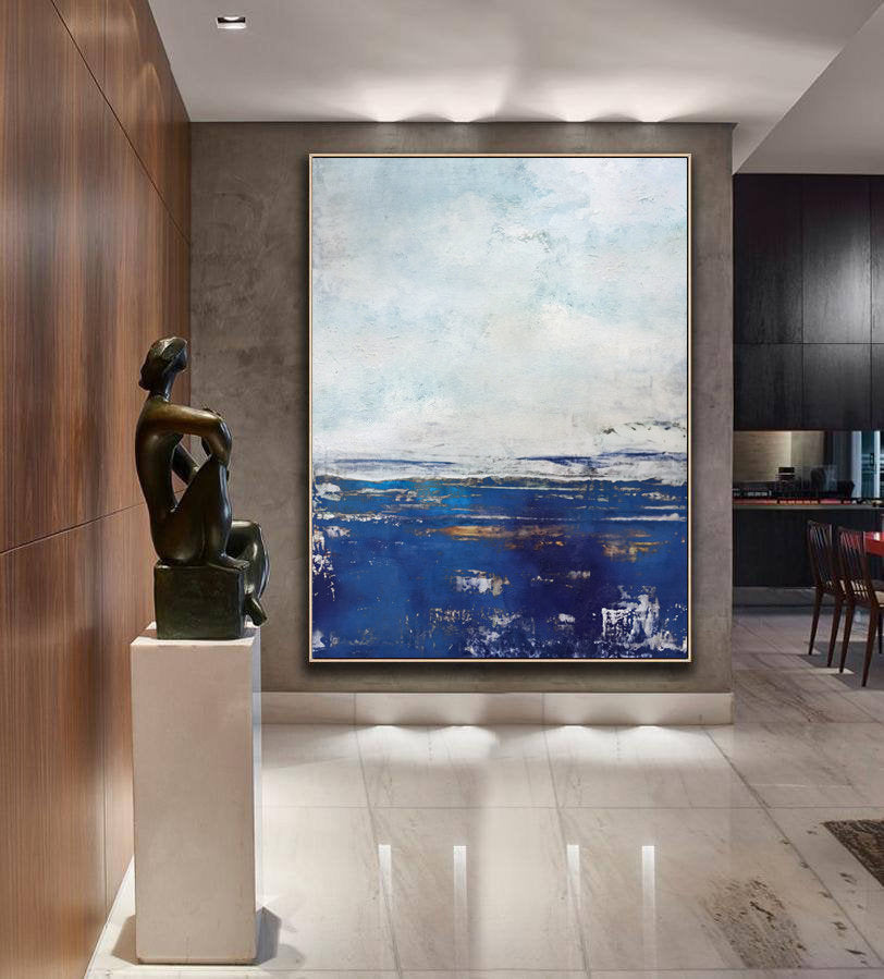 Blue And White Abstract Painting Large Abstract Sky Painting on Canvas Dp101