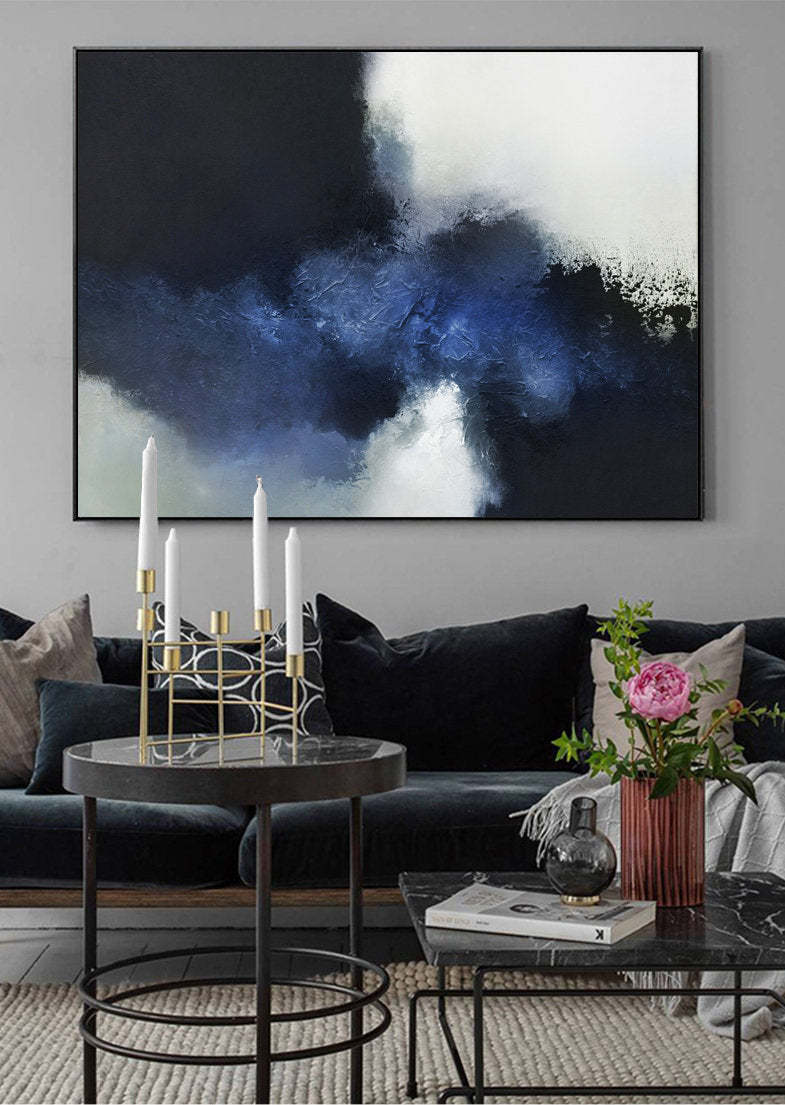 Deep Blue Abstract Painting Ocean Painting Black White Painting Ap008