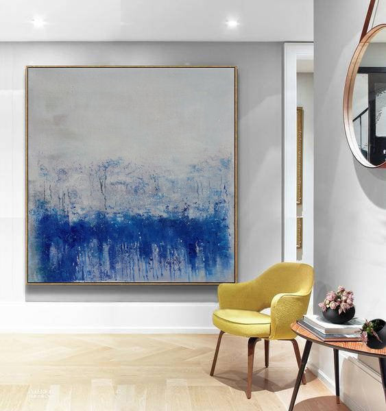 Blue Abstract Art Gray White Abstract Painting Contemporary Art Dp134