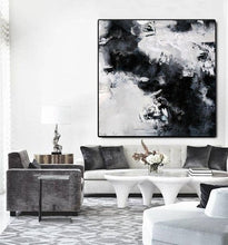 Load image into Gallery viewer, Black White Painting Large Abstract Painting Horizontal Wall Art Qp091
