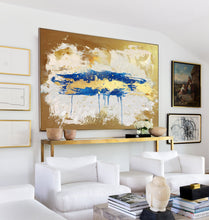 Load image into Gallery viewer, Gold Beige Blue Abstract Paingting Large Oversized Canvas Wall Art Np050
