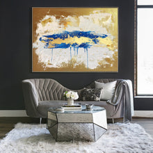 Load image into Gallery viewer, Gold Beige Blue Abstract Paingting Large Oversized Canvas Wall Art Np050
