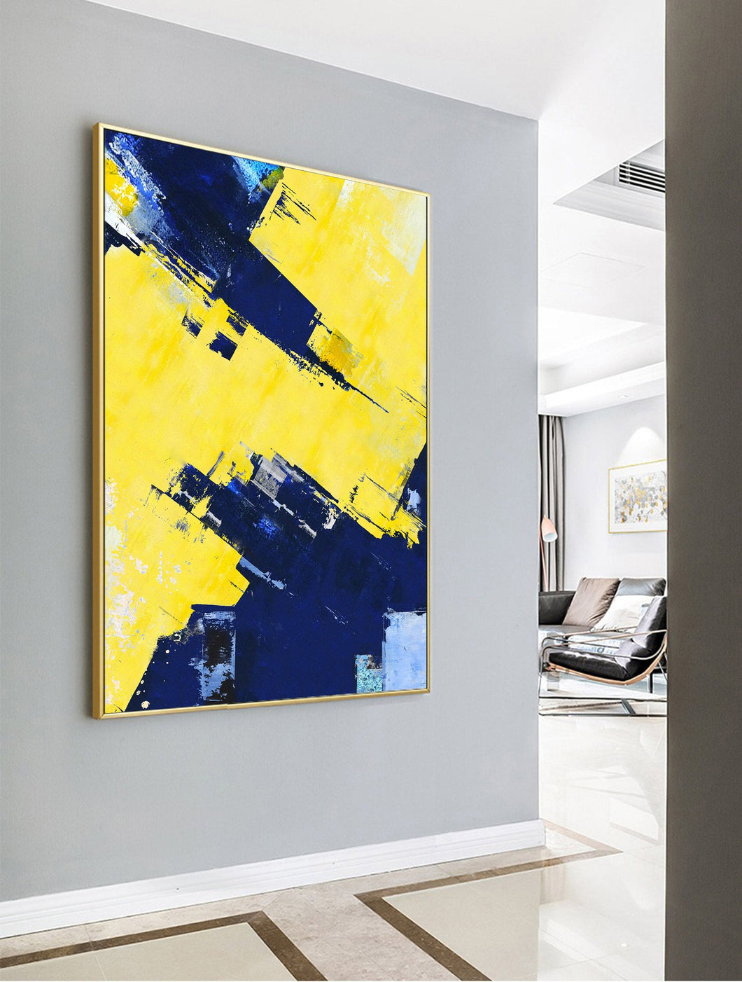 Yellow Bule Texture Palette Abstract Oil Painting On Canvas Np043