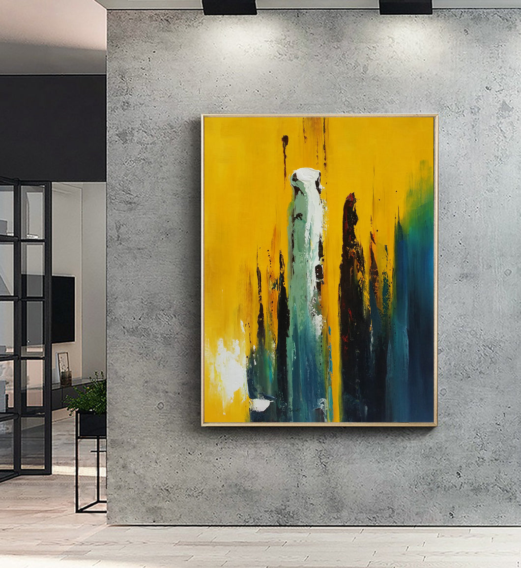 Original Yellow Blue Abstract Painting Hallway Wall Art Np049