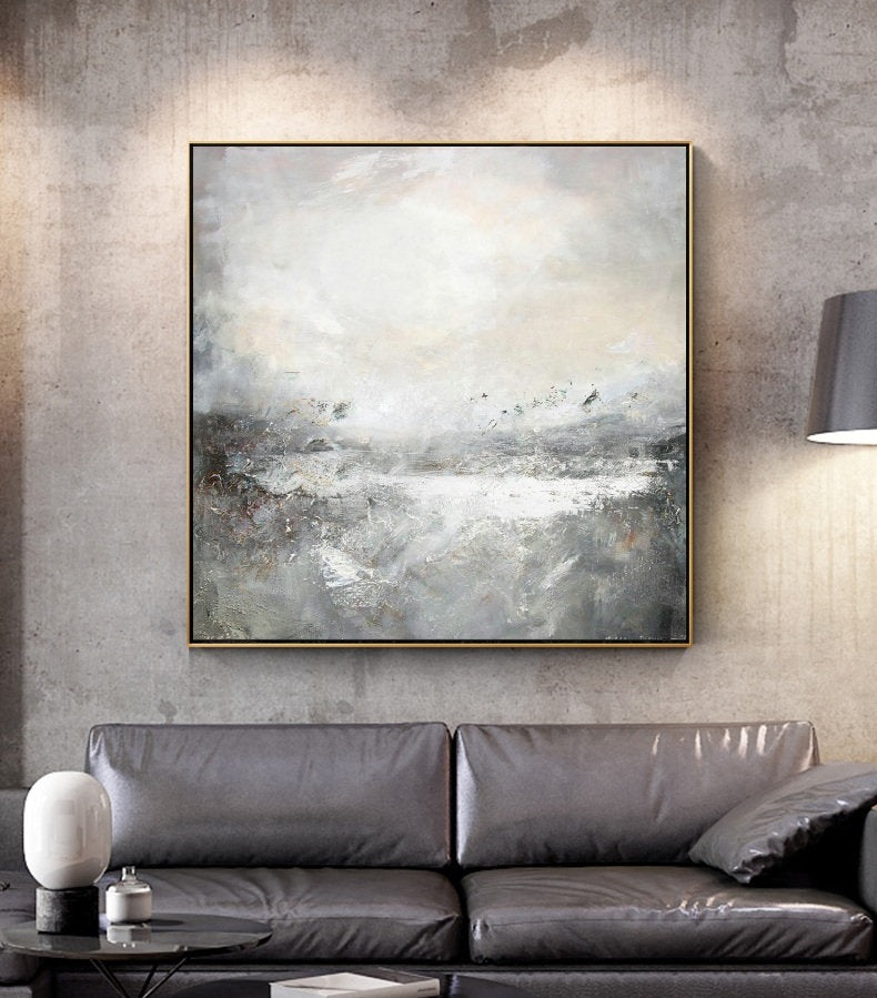 Large Abstract Painting On Canvas,White Painting Gray Painting Abstract Painting,Lagre Rural Landscape Painting,Abstract Art,Wall Art store Decor