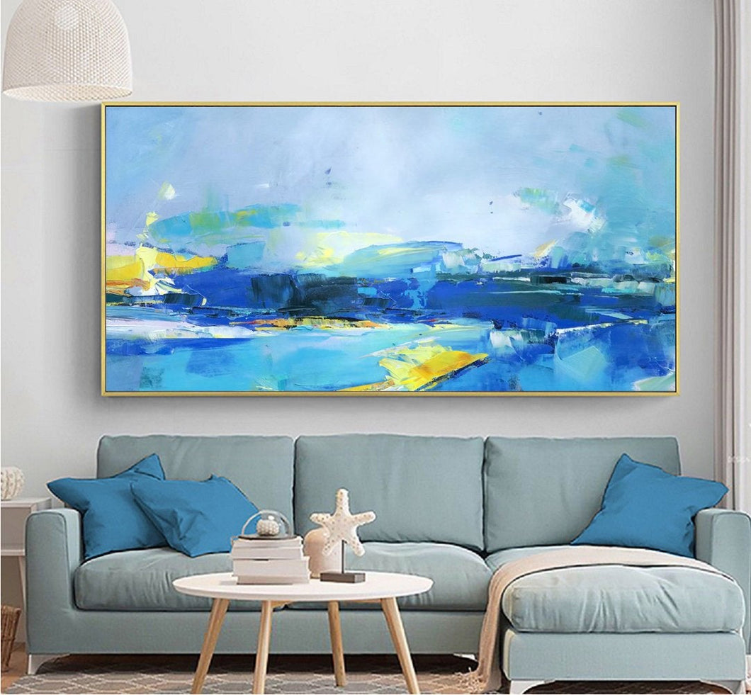 Deep Blue Abstract Painting Yellow Abstract Painting Original Abstract Art Painting Np040