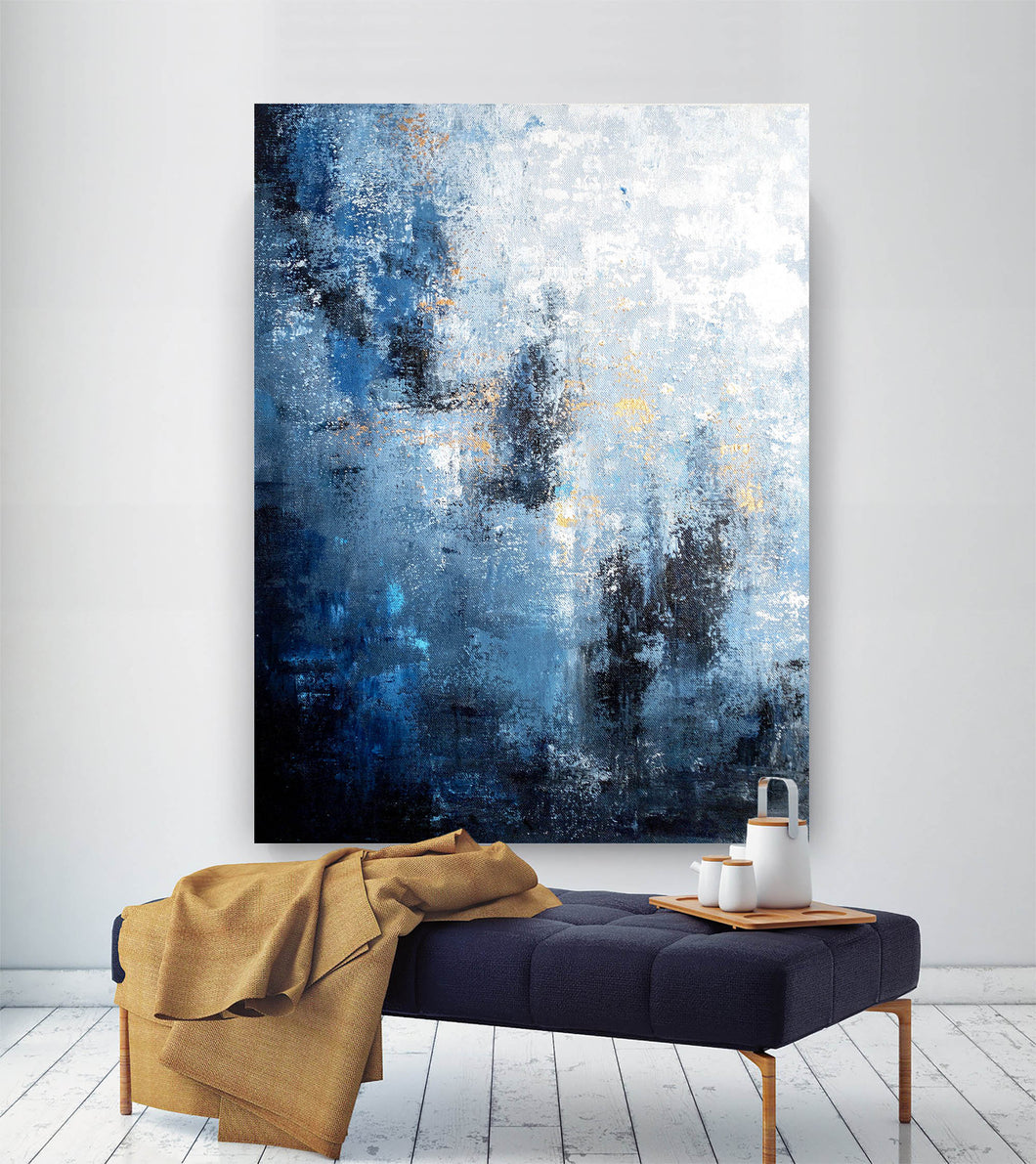 Navy Blue White Gold Abstract Painting Huge Canvas Art Xl Qp027
