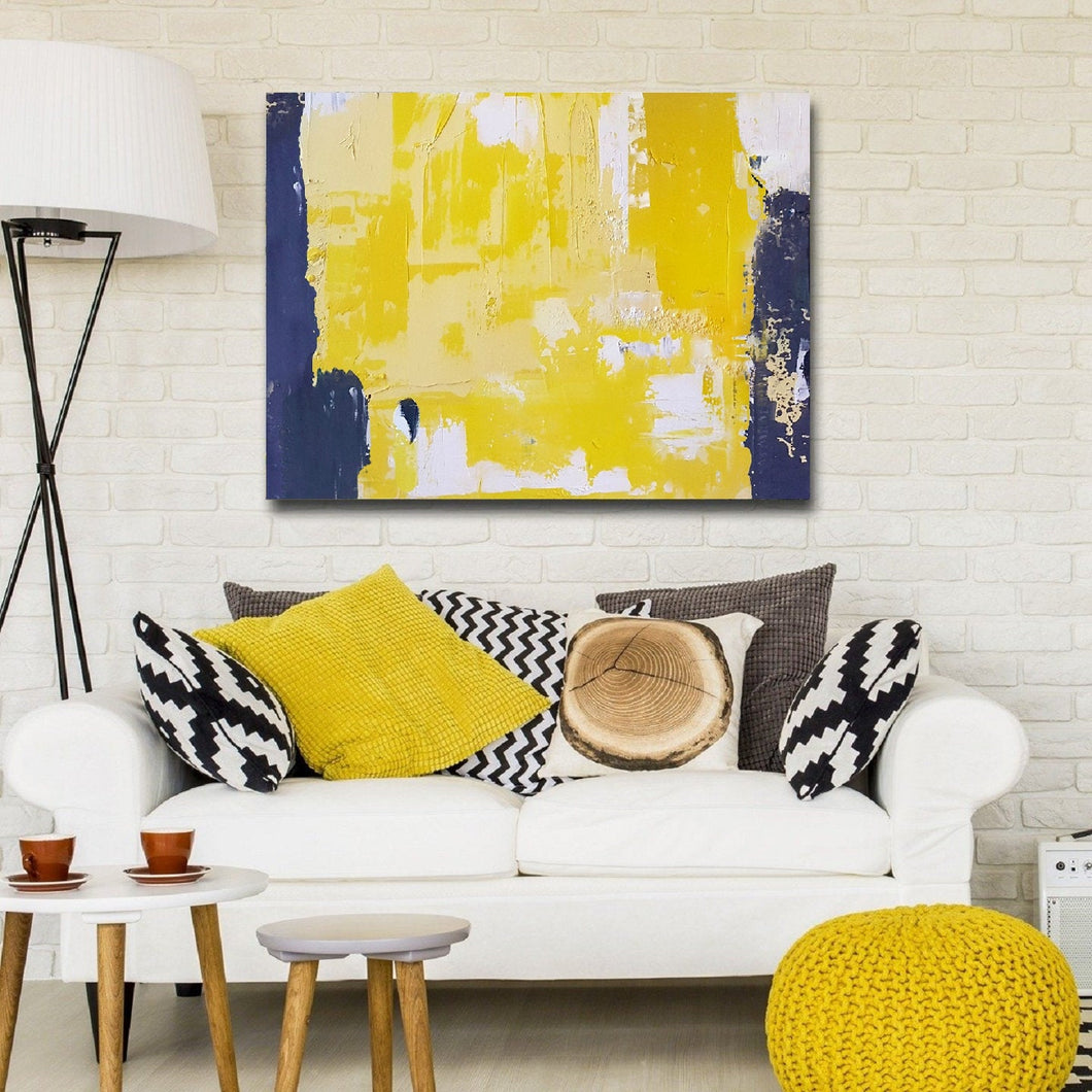 Yellow Abstract Wall Art White Abstract Painting Blue Abstract Art Np032