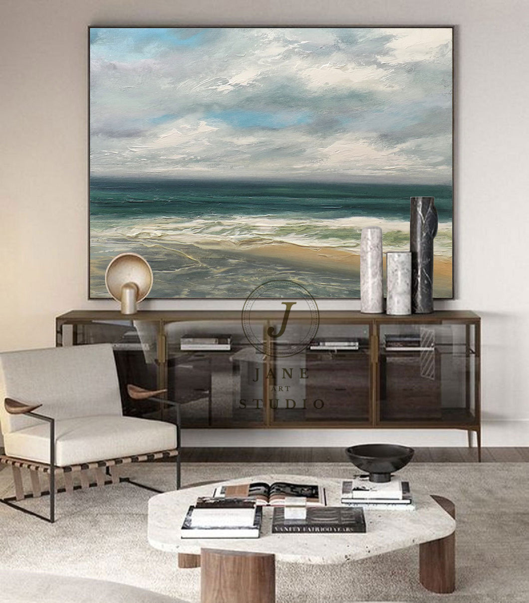 Large Sky And Sea Painting Beach Texture Painting Qp086