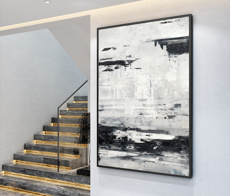 Black White Painting Sea Landscape Painting Grey White Art Ap038