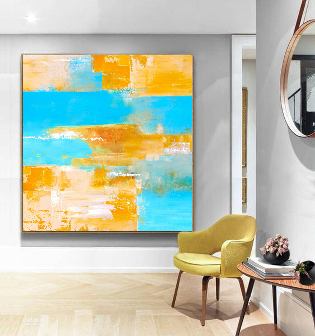 Blue Yellow Abstract Painting Abstract Canvas Wall Art Np008