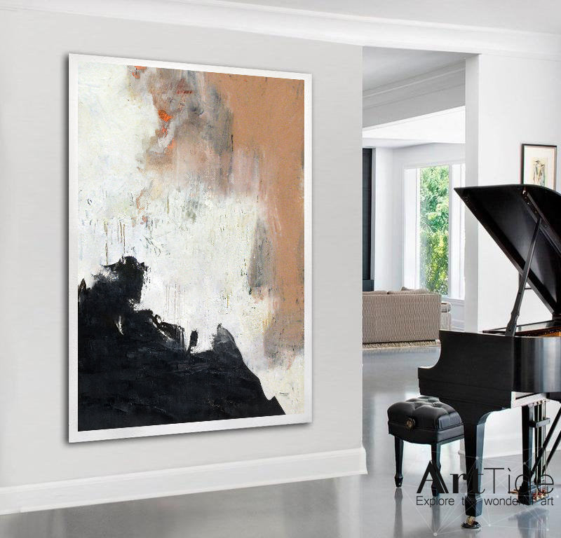 Oversize Painting Black And White Abstract Painting Orange Painting Ap007