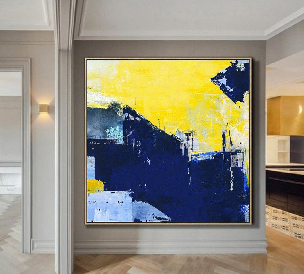 Blue Yellow Abstract Painting Large Canvas Art Work Np045