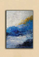 Load image into Gallery viewer, Blue White Gold Original Abstract Painting Modern Canvas Art Op098
