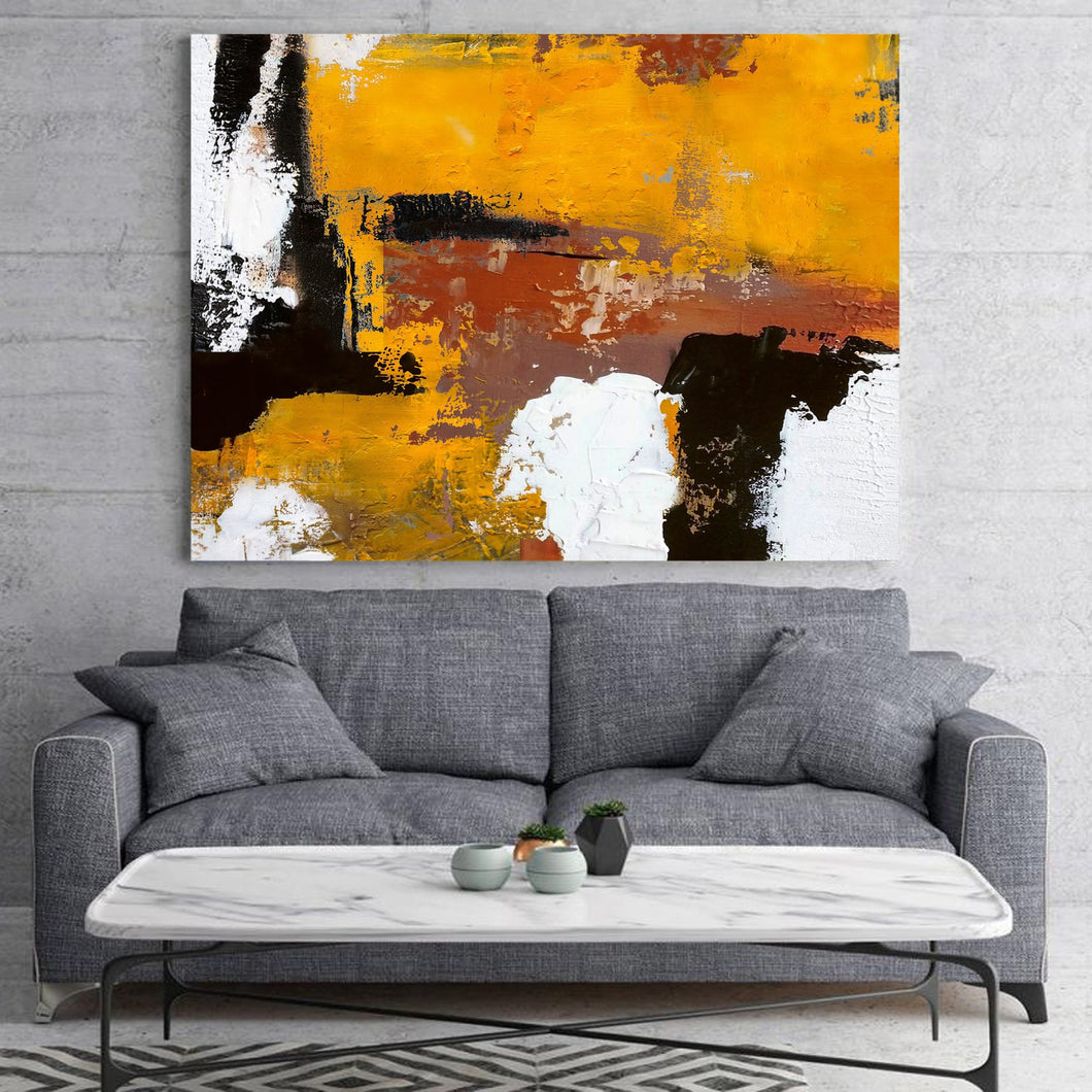 Black White Abstract Canvas Painting Orange Painting Living Room Art Np006