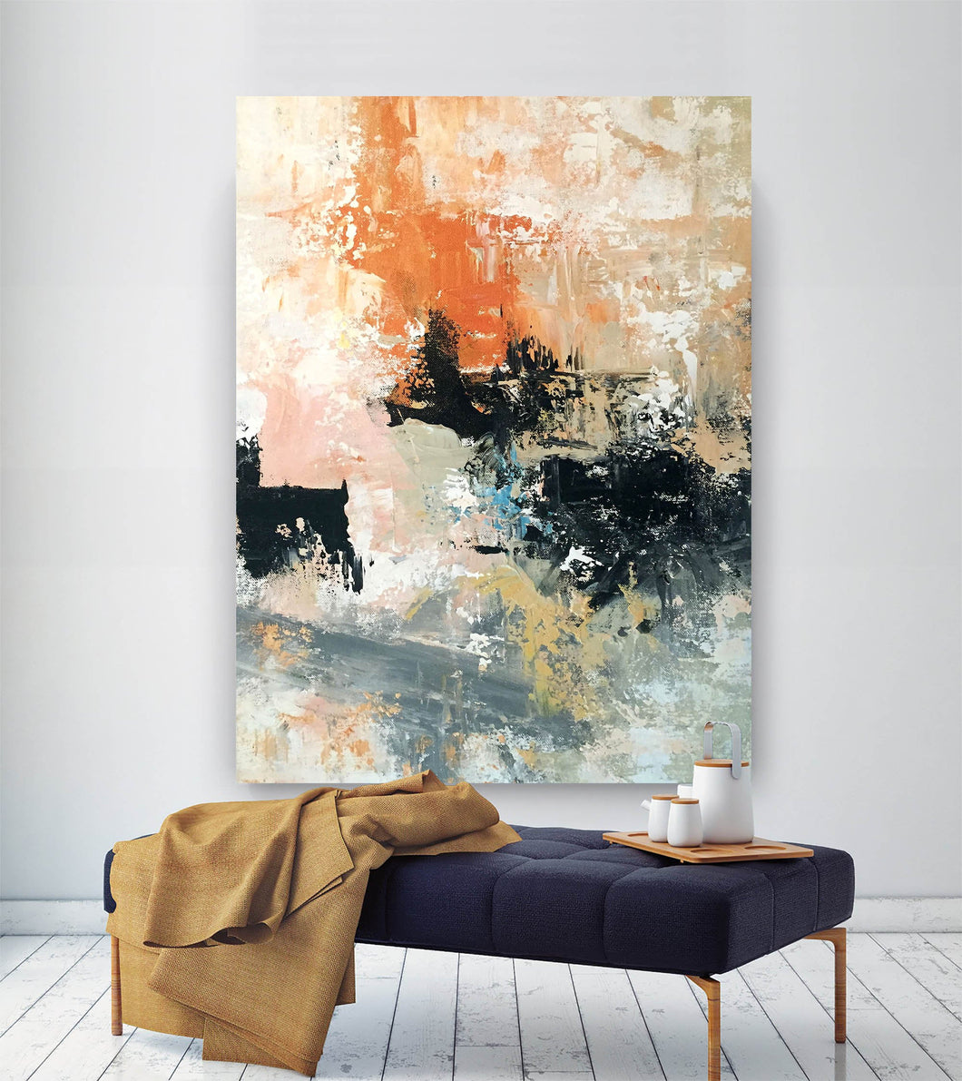 Black Orange Gray Abstract Interior Decor Colorful Abstract Art Qp008