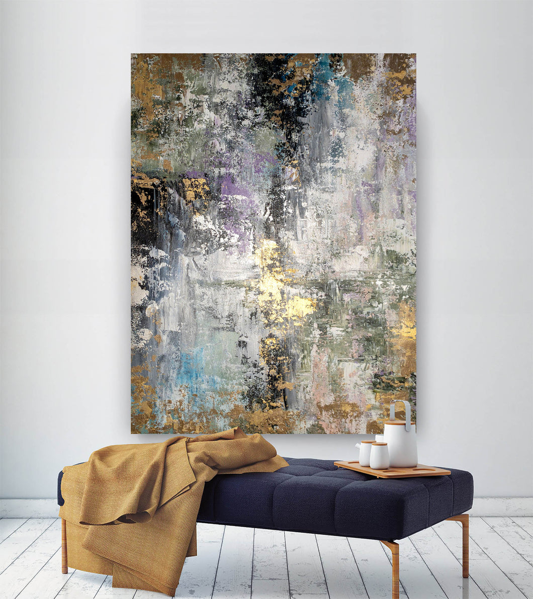 Gray Gold Purple Abstract Painting Livingroom Decor Fp083