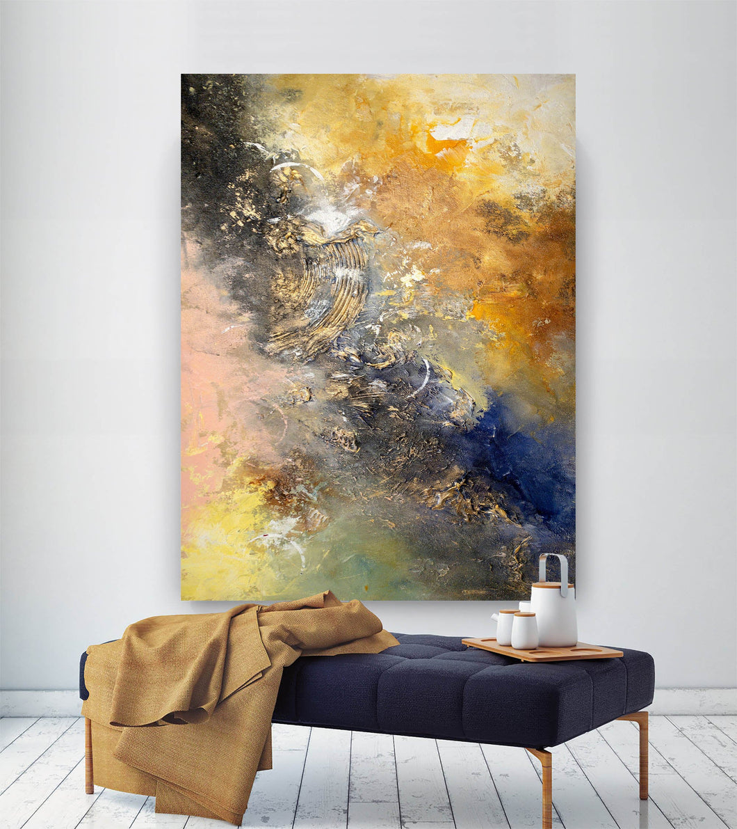 Brown Gold Yellow Abstract Painting on Canvas Large Size Art Fp095