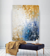 Load image into Gallery viewer, Blue White Yellow Abstract Painting Knife Oil Painting Qp009
