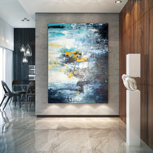 Load image into Gallery viewer, Blue White Yellow Abstract Painting Palette Knife Art Fp039
