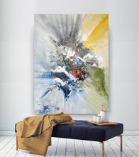 Load image into Gallery viewer, Original Grey Yellow Blue Painting on Canvas Textured Wall Decor Fp079
