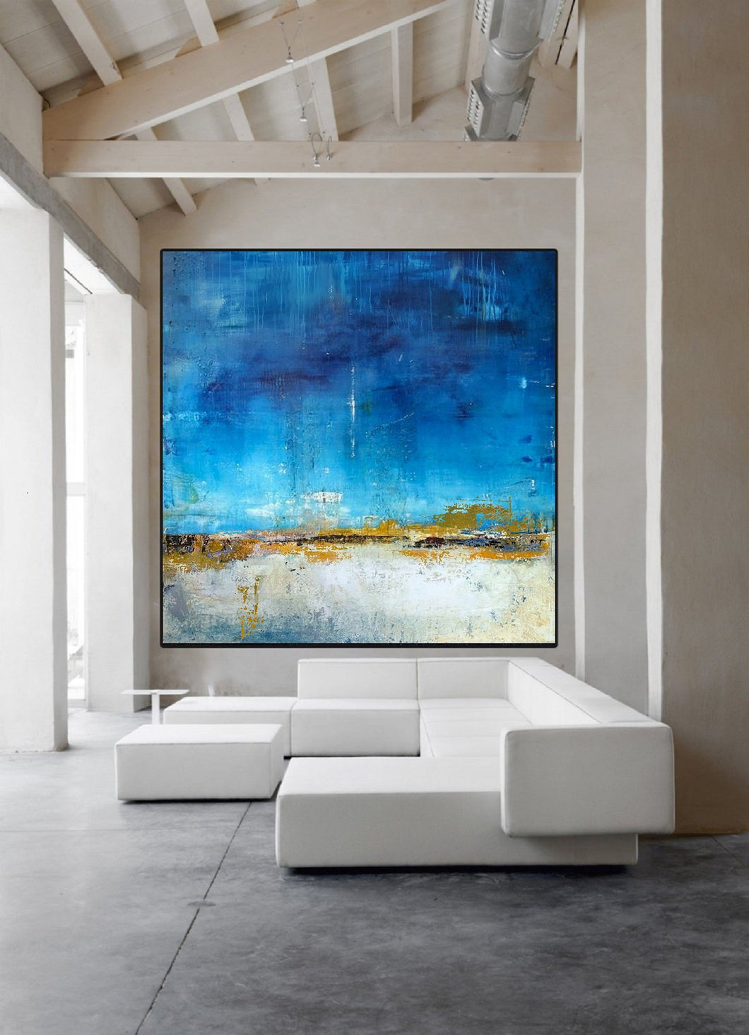 Original Blue Sky Abstract Painting,Large Wall White Canvas Painting Bl012