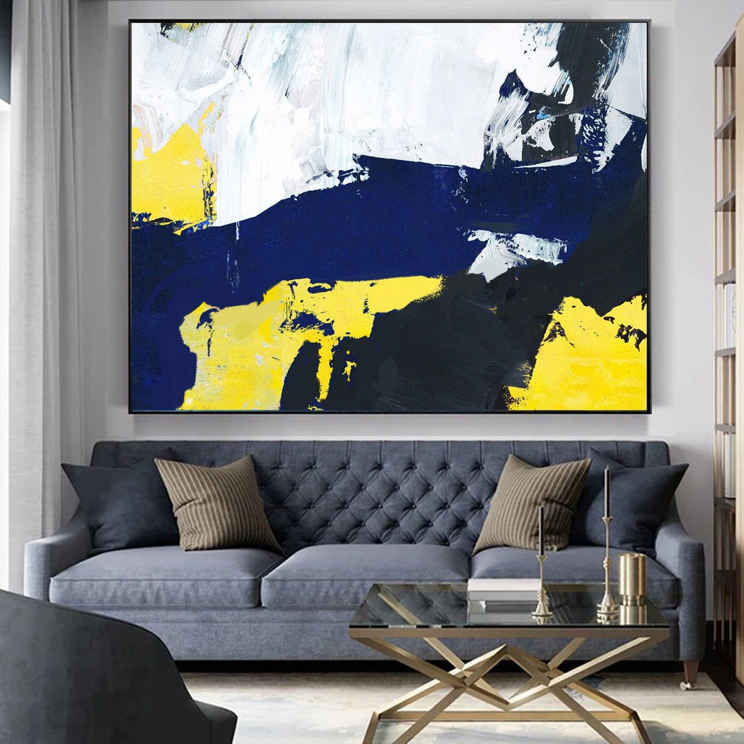 Black White Blue Abstract Painting Yellow Great Wall Art Dp120