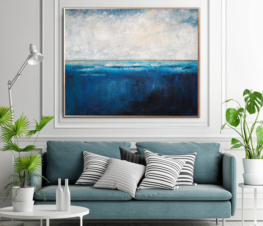 Deep Blue Sea Level Painting,Large Abstract Art Living Room Art BG001
