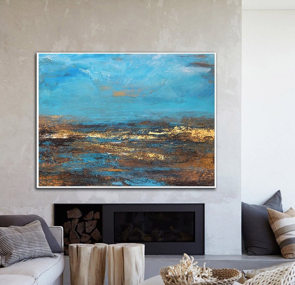Blue Painting Brown Painting Ocean Landscape Abstract Art On Canvas Dp135