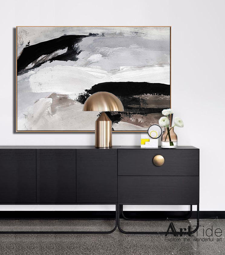 Grey Black White Abstract Painting For Living Room Beige Brown Painting Qp090