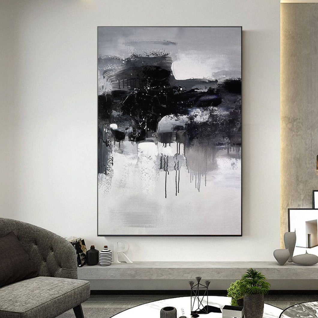 Black And White Wall Art Abstract Painting Contemporary Painting YP052