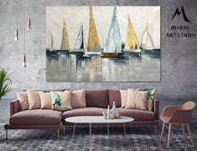 Load image into Gallery viewer, Canvas Wall Art Large Original Sailboats Gather in the Harbor Landscape Gp036
