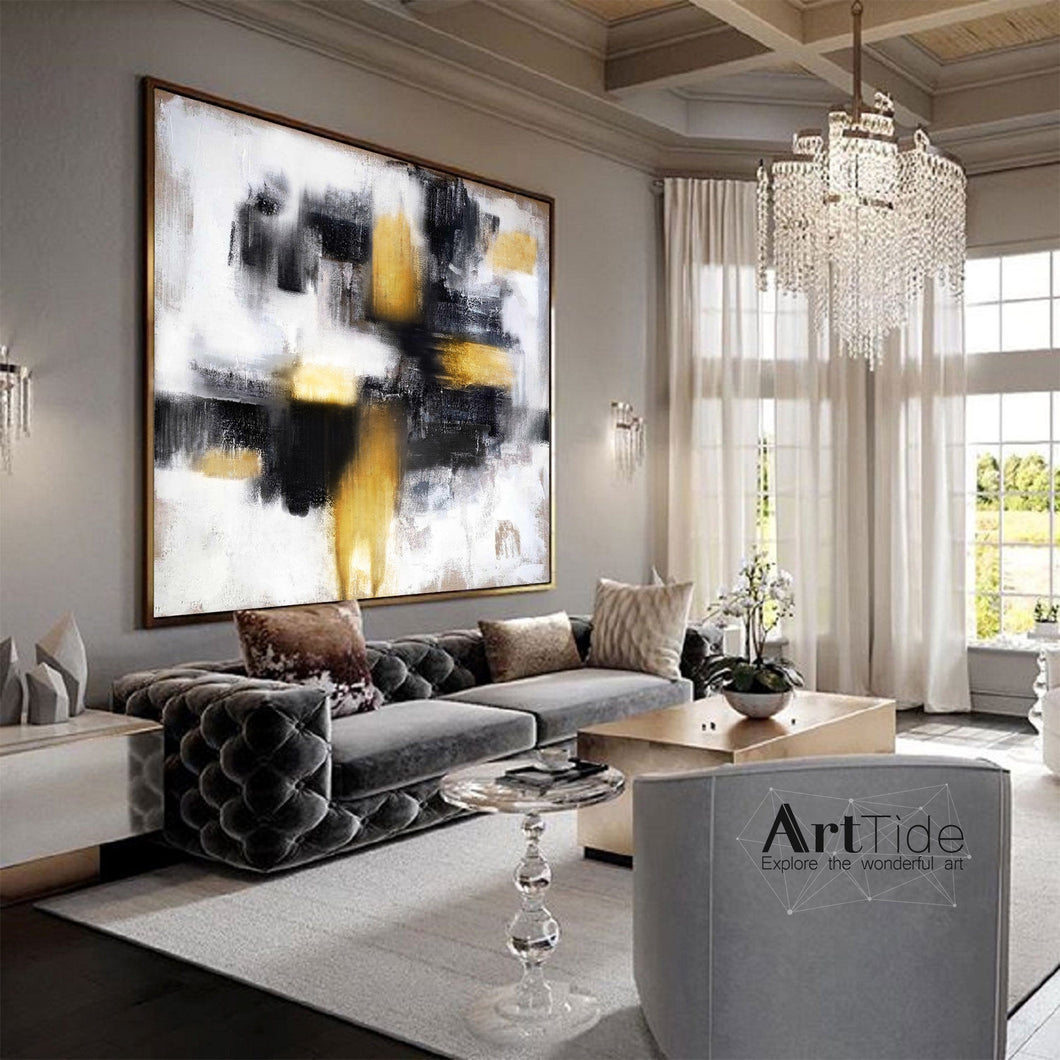 Gold Painting Black And White Abstract Painting Contemporary Art Ap037