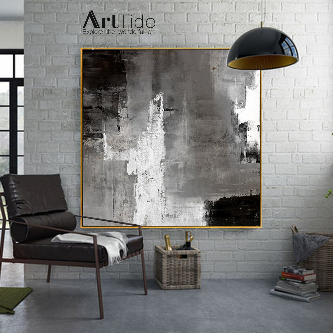 Black And White Canvas Art Grey Painting Qp097