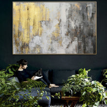 Load image into Gallery viewer, Grey White Gold Abstract Painting on Canvas Original Artwork Op009
