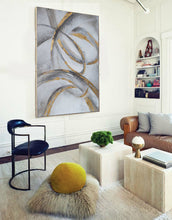 Load image into Gallery viewer, Black and Gold Wall Decor Grey Wall Painting Geometric Abstract Art Op068
