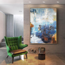 Load image into Gallery viewer, Dark Blue White Brown Abstract Painting Huge Art NP048
