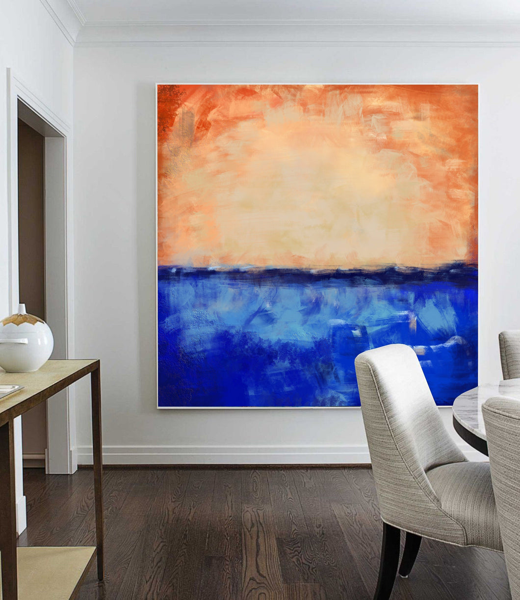 Deep Blue Abstract Canvas Painting Orange Sky Abstract Art Dp118
