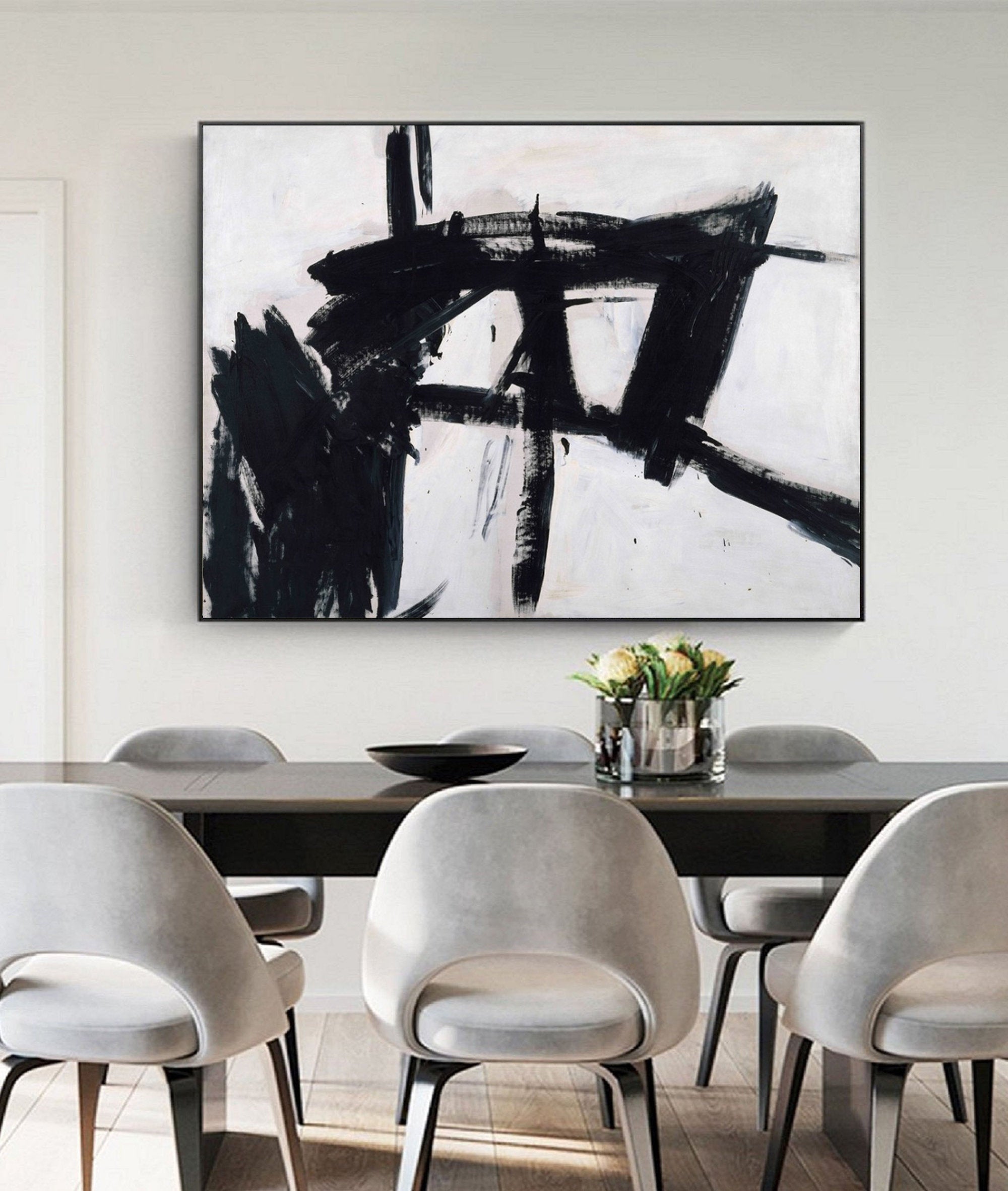 Large Black And White Abstract Painting Minimalist Painting Cp025 ...