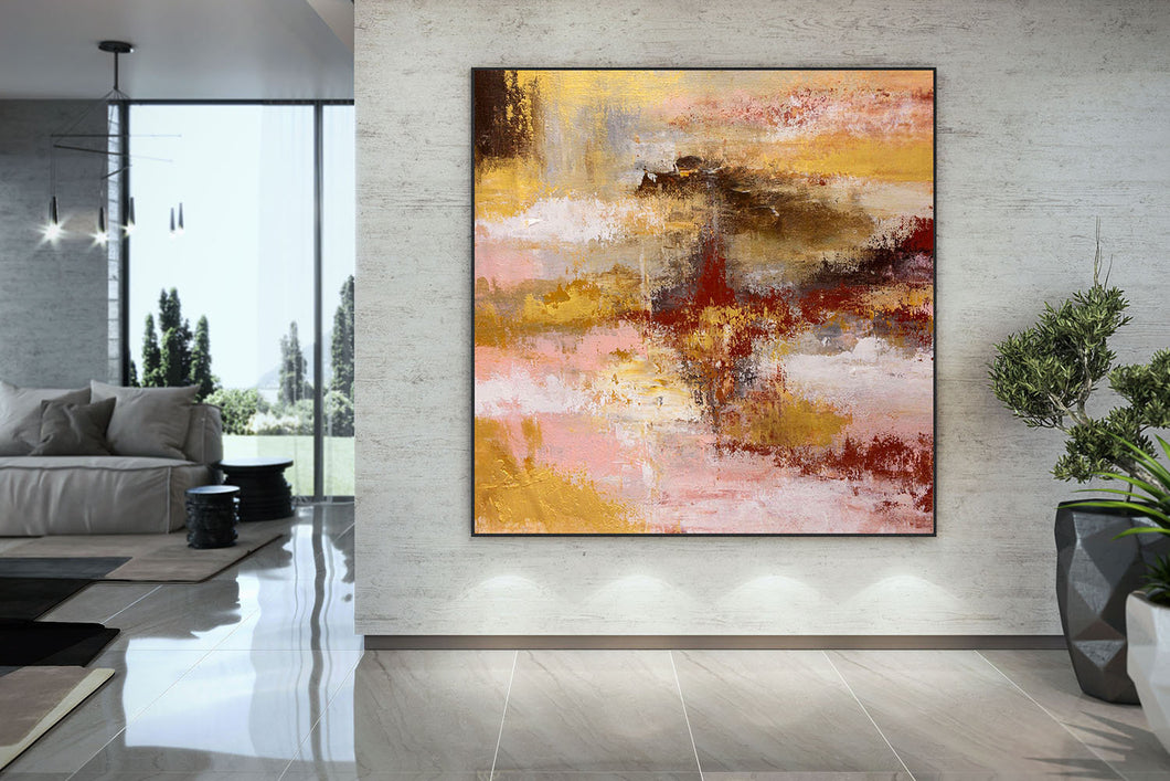 Brown Pink Gold Abstract Original Painting Red Artwork Contemporary Qp023