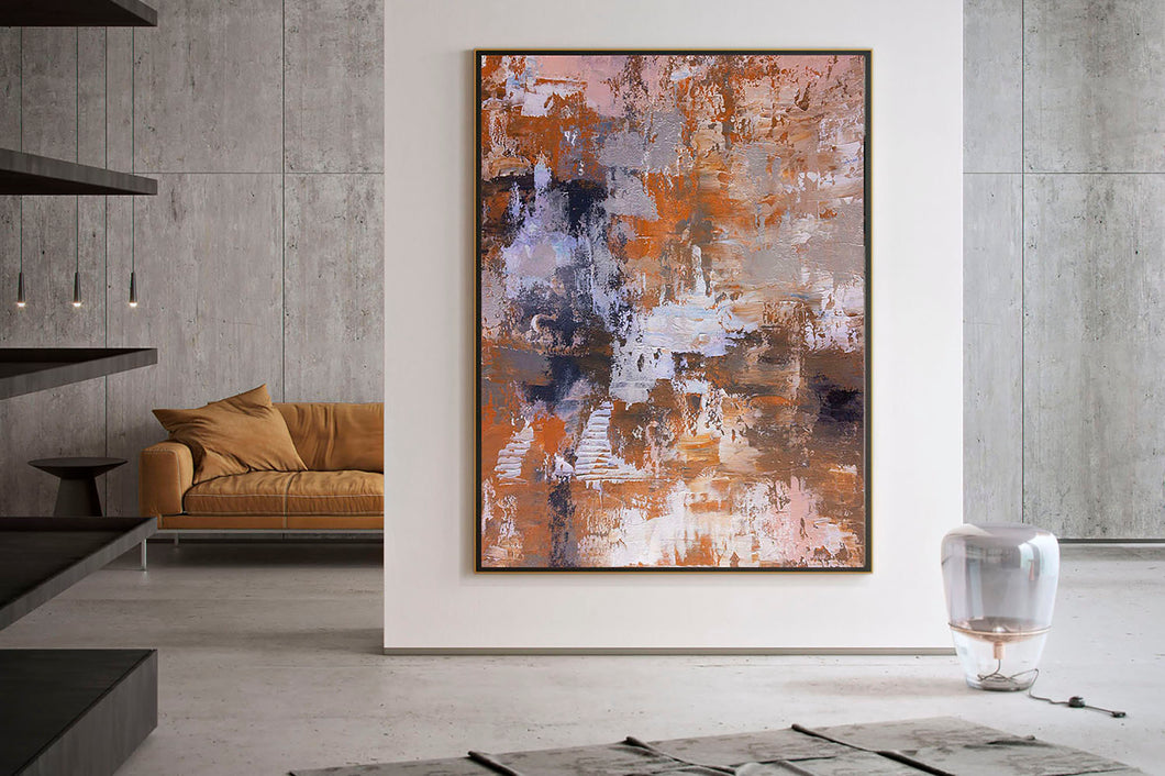 Orange Grey White Abstract Painting Acrylic Textured Fp031